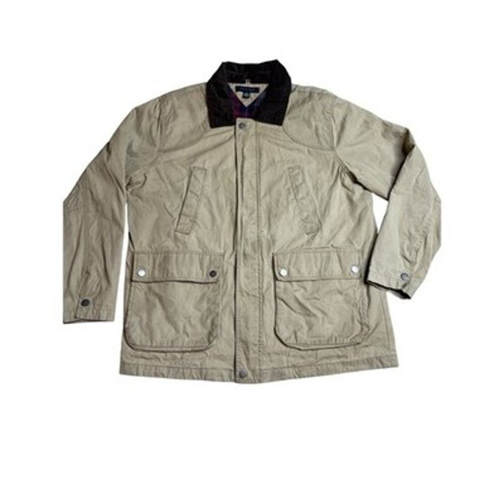 Tommy Hilfiger Beige Barn Field Jacket Flannel Lined Full Zip L Workwear VTG
